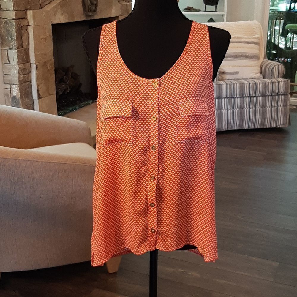Lulumari Size M Orange and White Flowy Tank Top